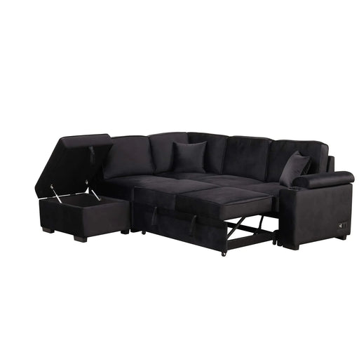 Modern Velvet Sleeper Sofa Bed with Storage Ottoman, Black, 84.75' L Shape Default -DTYStore