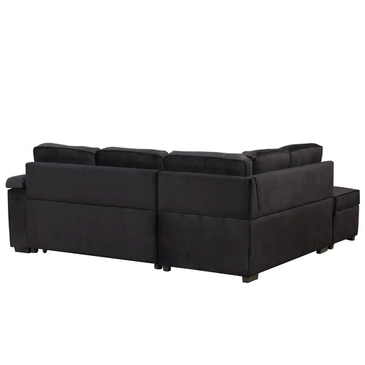 Modern Velvet Sleeper Sofa Bed with Storage Ottoman, Black, 84.75' L Shape Default -DTYStore