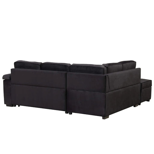 Modern Velvet Sleeper Sofa Bed with Storage Ottoman, Black, 84.75' L Shape Default -DTYStore