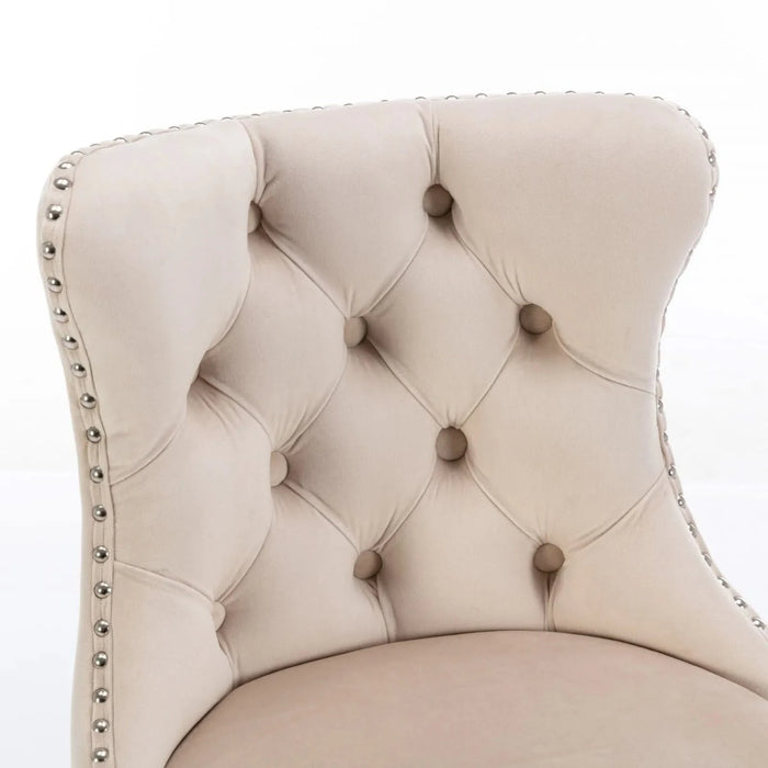 Modern Velvet Swivel Barstools with Adjustable Height, Chrome Base, Beige, Set of 2 Default -DTYStore