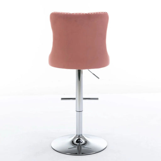 Modern Velvet Swivel Barstools with Adjustable Seat Height and Chrome Base, Pink, Set of 2 Default -DTYStore