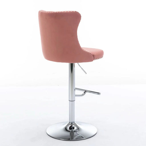 Modern Velvet Swivel Barstools with Adjustable Seat Height and Chrome Base, Pink, Set of 2 Default -DTYStore