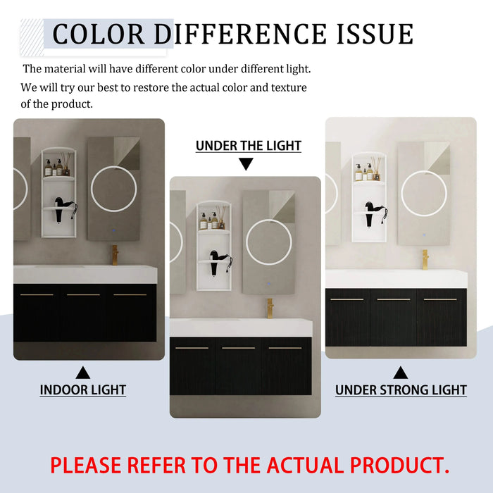 Modern Wall-Mounted Bathroom Vanity with Double Resin Sink and Storage Rack in Black Chestnut Default -DTYStore