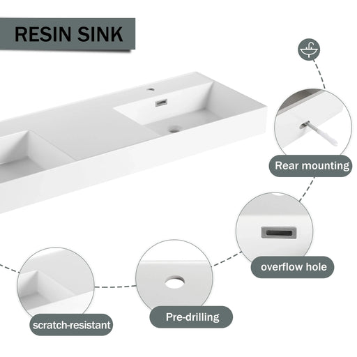 Modern Wall-Mounted Bathroom Vanity with Dual Resin Sink and Soft Close Drawers, Brown Ebony Finish, 60 Inch Default -DTYStore