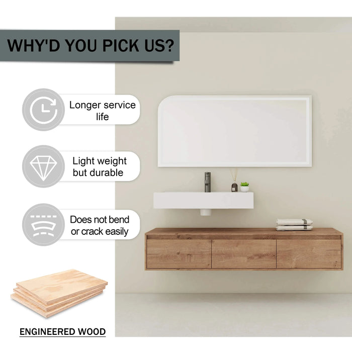 Modern Wall-Mounted Bathroom Vanity with Resin Sink, Soft Close Drawer, Imitative Oak Finish, 60 Inch Default -DTYStore
