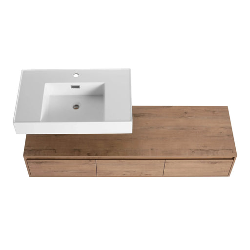 Modern Wall-Mounted Bathroom Vanity with Resin Sink, Soft Close Drawer, Imitative Oak Finish, 60 Inch Default -DTYStore