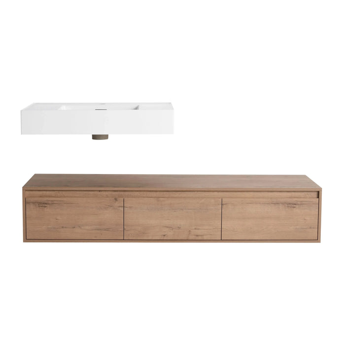 Modern Wall-Mounted Bathroom Vanity with Resin Sink, Soft Close Drawer, Imitative Oak Finish, 60 Inch Default -DTYStore