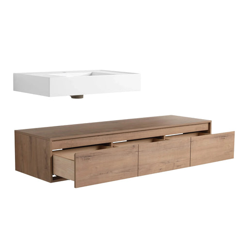 Modern Wall-Mounted Bathroom Vanity with Resin Sink, Soft Close Drawer, Imitative Oak Finish, 60 Inch Default -DTYStore