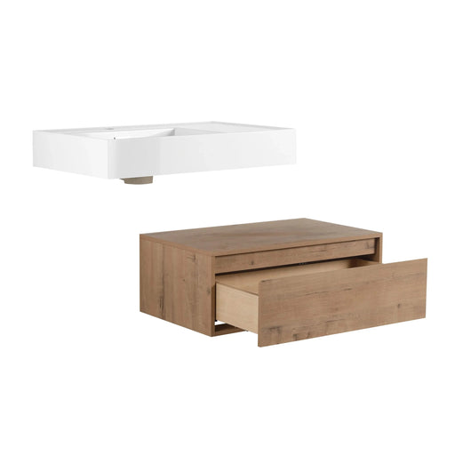 Modern Wall-Mounted Bathroom Vanity with Resin Sink and Side Cabinet, Soft Close Drawer, Imitative Oak, Plywood, 30 Inch Default -DTYStore