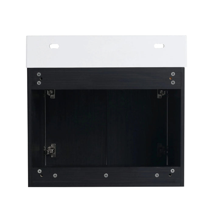 Modern Wall-Mounted Bathroom Vanity with Resin Sink and Storage Rack, Black Chestnut Plywood, 24 Inch Default -DTYStore