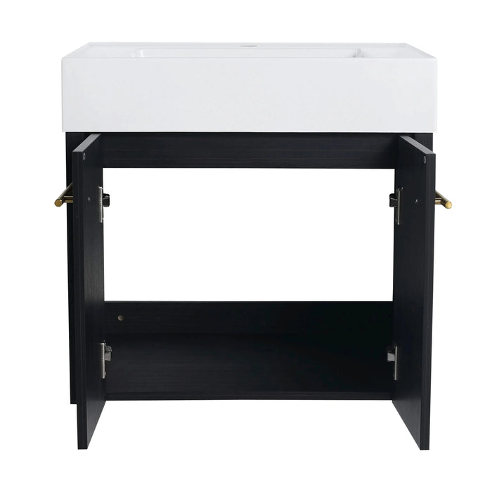 Modern Wall-Mounted Bathroom Vanity with Resin Sink and Storage Rack, Black Chestnut Plywood, 24 Inch Default -DTYStore