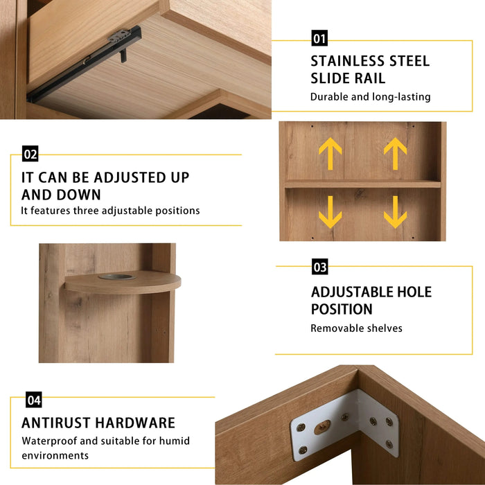 Modern Wall-Mounted Bathroom Vanity with Sink and Storage Rack, 2-Soft Close Drawers, Imitative Oak Finish, Plywood, 30 Inches Default -DTYStore