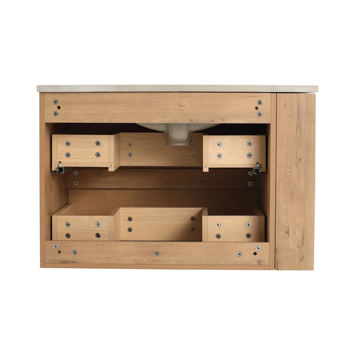 Modern Wall-Mounted Bathroom Vanity with Sink and Storage Rack, 2-Soft Close Drawers, Imitative Oak Finish, Plywood, 30 Inches Default -DTYStore