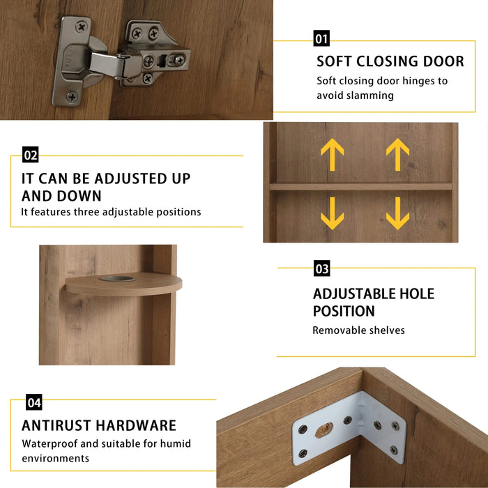 Modern Wall-Mounted Bathroom Vanity with Sink and Storage Rack, Soft Close Doors, Imitative Oak Plywood, 30 Inches Default -DTYStore