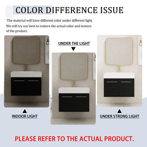 Modern Wall-Mounted Bathroom Vanity with Thick Edged Resin Sink and Storage Rack, Black Chestnut Plywood, 30 Inch Default -DTYStore