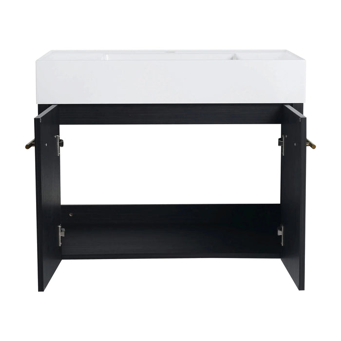 Modern Wall-Mounted Bathroom Vanity with Thick Edged Resin Sink and Storage Rack, Black Chestnut Plywood, 30 Inch Default -DTYStore