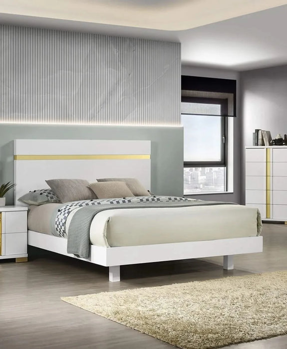 Modern White 3pc Bedroom Set Est King Size Bed w LED 2x Nightstands Mattress Ready Furniture Acrylic Trim Default -DTYStore