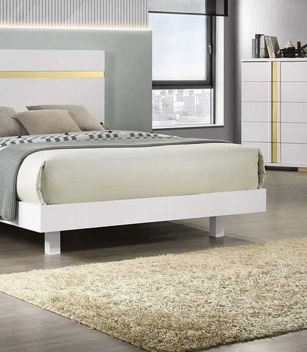 Modern White 3pc Bedroom Set Est King Size Bed w LED 2x Nightstands Mattress Ready Furniture Acrylic Trim Default -DTYStore