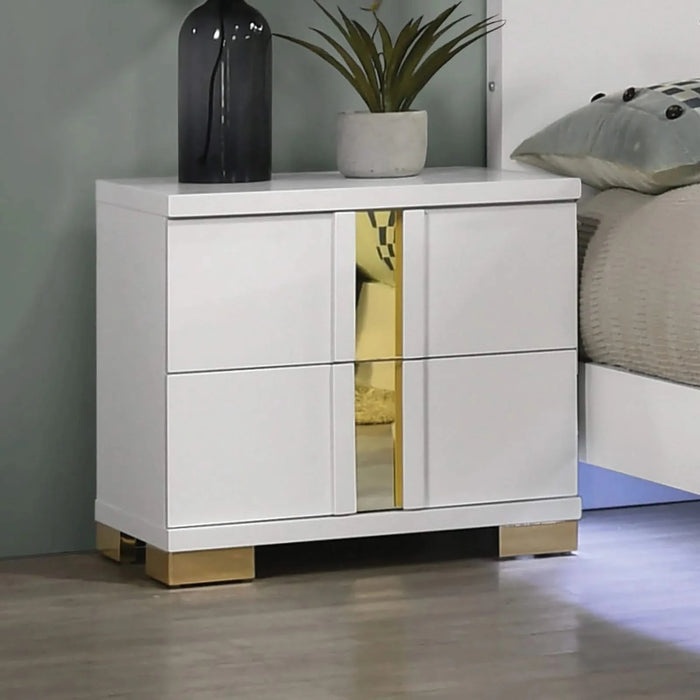 Modern White 3pc Bedroom Set Est King Size Bed w LED 2x Nightstands Mattress Ready Furniture Acrylic Trim Default -DTYStore