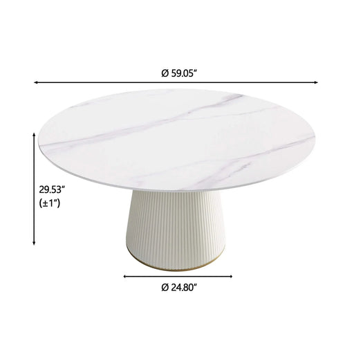 Modern White Artificial Stone Round Dining Table with Beige Plywood PU Base for 8 People Default -DTYStore