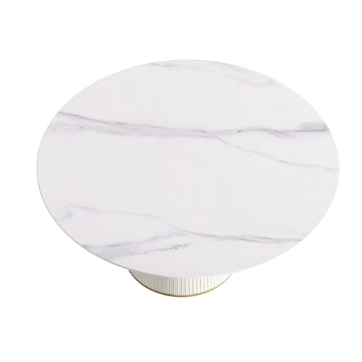 Modern White Artificial Stone Round Dining Table with Beige Plywood PU Base for 8 People Default -DTYStore