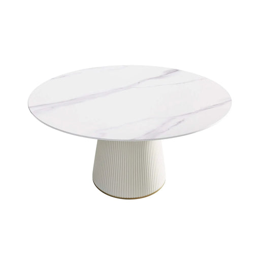 Modern White Artificial Stone Round Dining Table with Beige Plywood PU Base for 8 People Default -DTYStore