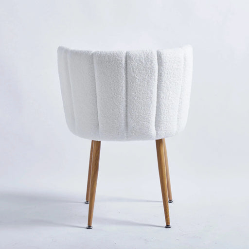 Modern White Dining Chair Set with Iron Tube Wood Color Legs, Shorthair Cushions, Comfortable Backrest Default -DTYStore