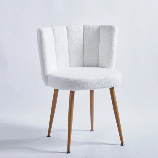 Modern White Dining Chair Set with Iron Tube Wood Color Legs, Shorthair Cushions, Comfortable Backrest Default -DTYStore