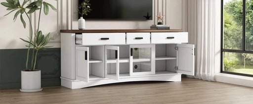 Modern White TV Console, 67' Width TV Stand, Glass Doors & Storage Drawers, Adjustable Shelves Default -DTYStore