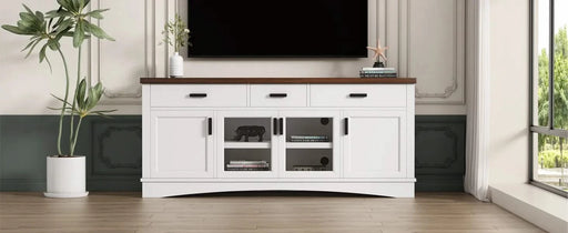Modern White TV Console, 67' Width TV Stand, Glass Doors & Storage Drawers, Adjustable Shelves Default -DTYStore