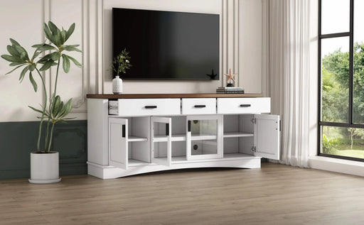 Modern White TV Console, 67' Width TV Stand, Glass Doors & Storage Drawers, Adjustable Shelves Default -DTYStore