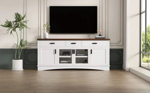 Modern White TV Console, 67' Width TV Stand, Glass Doors & Storage Drawers, Adjustable Shelves Default -DTYStore