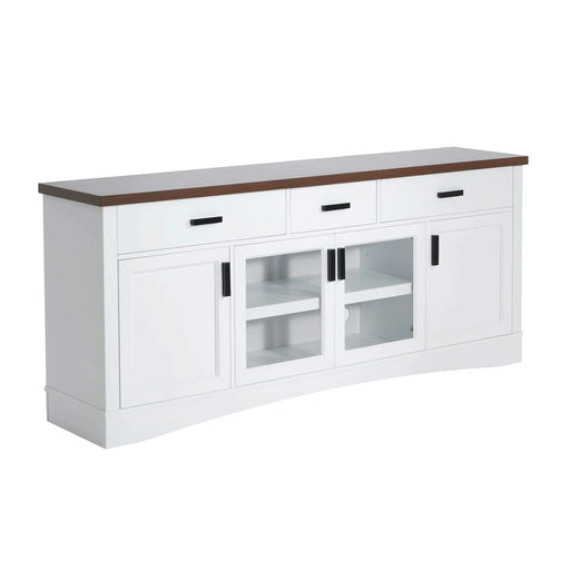 Modern White TV Console, 67' Width TV Stand, Glass Doors & Storage Drawers, Adjustable Shelves Default -DTYStore