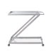 Modern Z-Shaped Bar Cart with Tempered Glass Shelves in Silver Glass+Metal Default -DTYStore