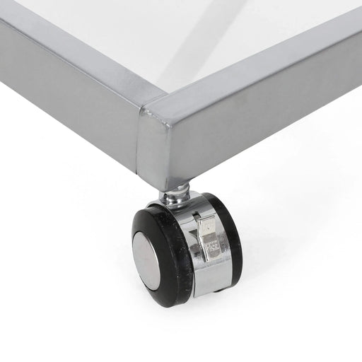 Modern Z-Shaped Bar Cart with Tempered Glass Shelves in Silver Glass+Metal Default -DTYStore