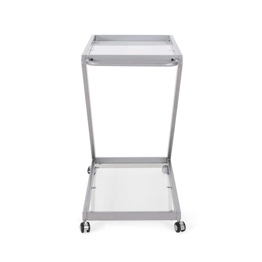 Modern Z-Shaped Bar Cart with Tempered Glass Shelves in Silver Glass+Metal Default -DTYStore