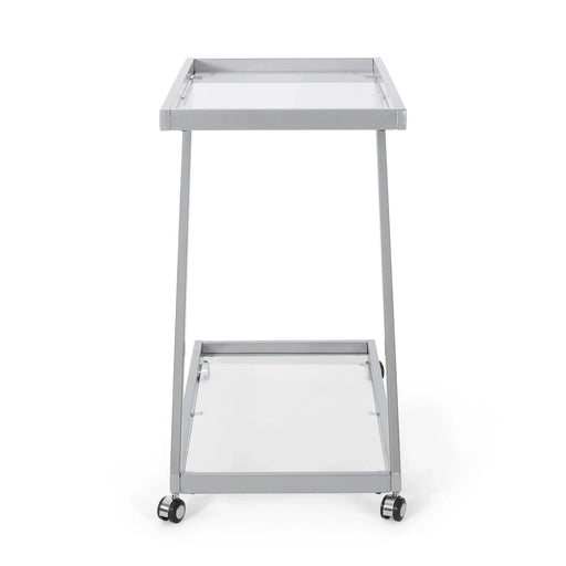 Modern Z-Shaped Bar Cart with Tempered Glass Shelves in Silver Glass+Metal Default -DTYStore