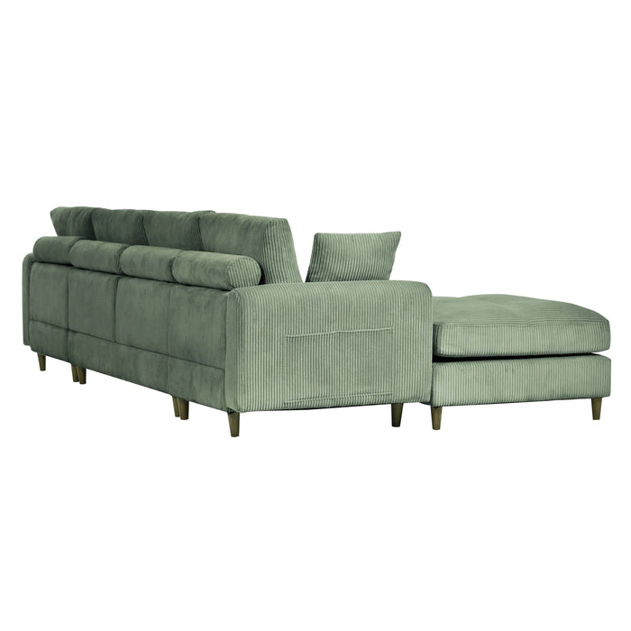 Modern corduroy modular section sofa, U-shaped convertible L-shaped sofa set with pillow, oversized sectional sofa with footstool, suitable for living room, attic, apartment, Olive Green 6 seat Default -DTYStore