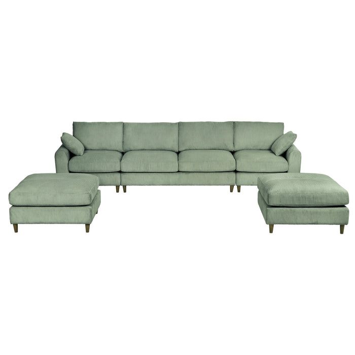 Modern corduroy modular section sofa, U-shaped convertible L-shaped sofa set with pillow, oversized sectional sofa with footstool, suitable for living room, attic, apartment, Olive Green 6 seat Default -DTYStore