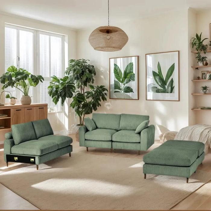 Modern corduroy modular section sofa, U-shaped convertible L-shaped sofa set with pillow, oversized sectional sofa with footstool, suitable for living room, attic, apartment, Olive Green 6 seat Default -DTYStore