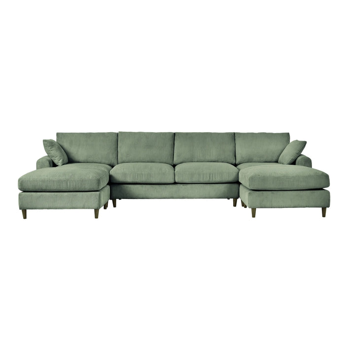 Modern corduroy modular section sofa, U-shaped convertible L-shaped sofa set with pillow, oversized sectional sofa with footstool, suitable for living room, attic, apartment, Olive Green 6 seat Default -DTYStore