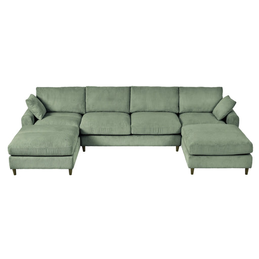 Modern corduroy modular section sofa, U-shaped convertible L-shaped sofa set with pillow, oversized sectional sofa with footstool, suitable for living room, attic, apartment, Olive Green 6 seat Default -DTYStore