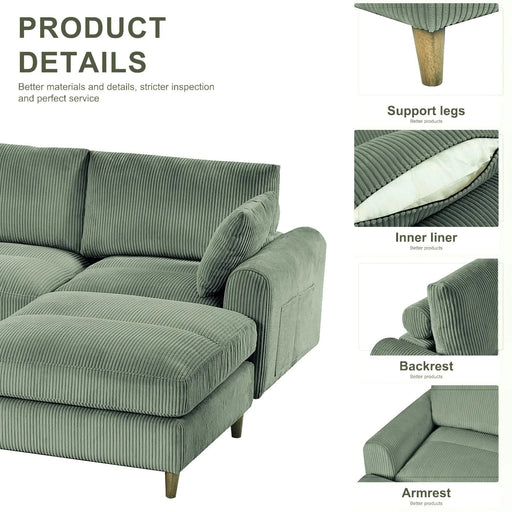 Modern corduroy modular section sofa, U-shaped convertible L-shaped sofa set with pillow, oversized sectional sofa with footstool, suitable for living room, attic, apartment, Olive Green 6 seat Default -DTYStore