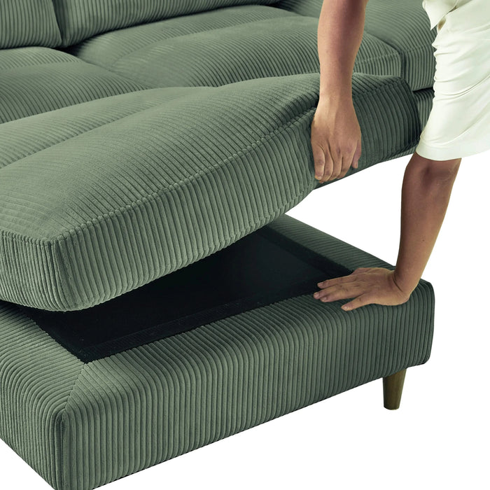 Modern corduroy modular section sofa, U-shaped convertible L-shaped sofa set with pillow, oversized sectional sofa with footstool, suitable for living room, attic, apartment, Olive Green 6 seat Default -DTYStore