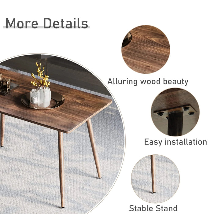 Modern minimalist MDF desktop, Walnut color metal legs, small sized dining table, computer desk, office desk, kitchen table, for 6 Seat.Suitable for kitchen, dining room, living room Default -DTYStore