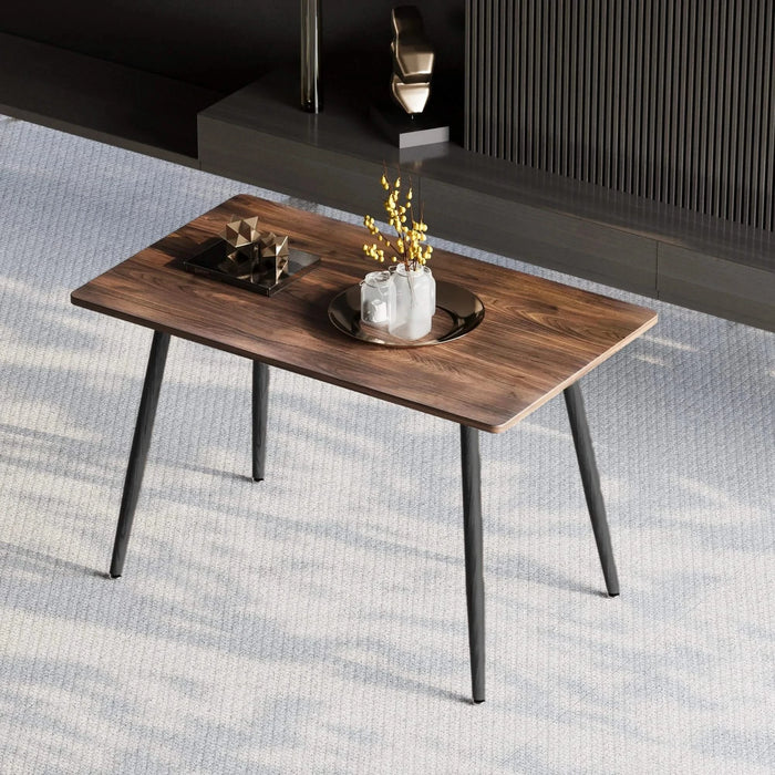 Modern minimalist MDF desktop, Walnut color metal legs, small sized dining table, computer desk, office desk, kitchen table, for 6 Seat.Suitable for kitchen, dining room, living room Default -DTYStore