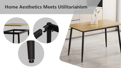 Modern minimalist MDF grain tabletop dining table, stylish dining table, kitchen dining table, sturdy and durable, easy to assemble, black metal leg design, suitable for 4-6 people, suitable for home Default -DTYStore