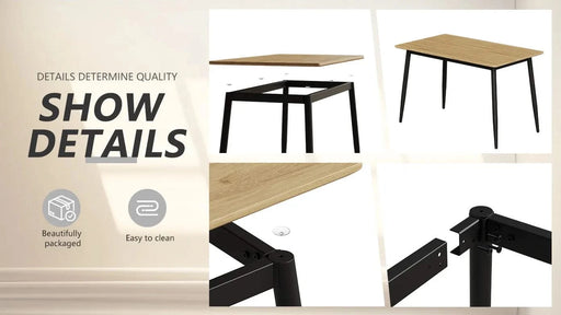 Modern minimalist MDF grain tabletop dining table, stylish dining table, kitchen dining table, sturdy and durable, easy to assemble, black metal leg design, suitable for 4-6 people, suitable for home Default -DTYStore