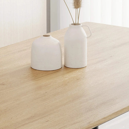 Modern minimalist MDF grain tabletop dining table, stylish dining table, kitchen dining table, sturdy and durable, easy to assemble, black metal leg design, suitable for 4-6 people, suitable for home Default -DTYStore