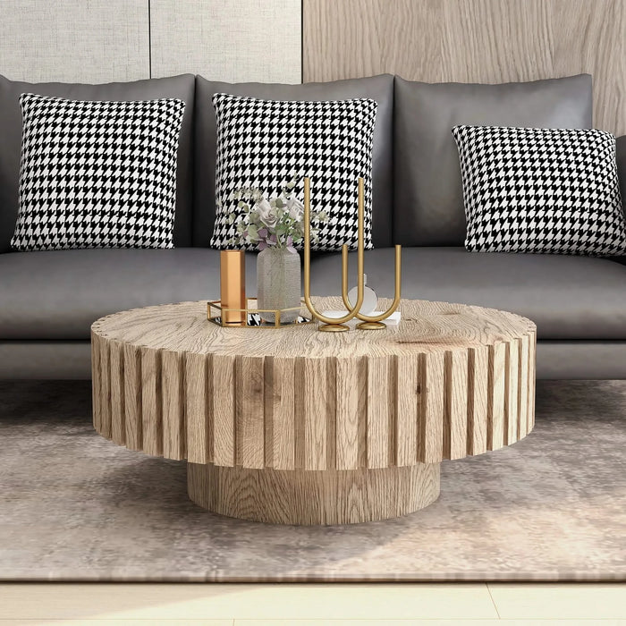 Modern minimalist circular coffee table 31.4'' with natural wood texture, stable and durable, enhancing spatial aesthetics suitable for living rooms, study rooms and offices. Default -DTYStore